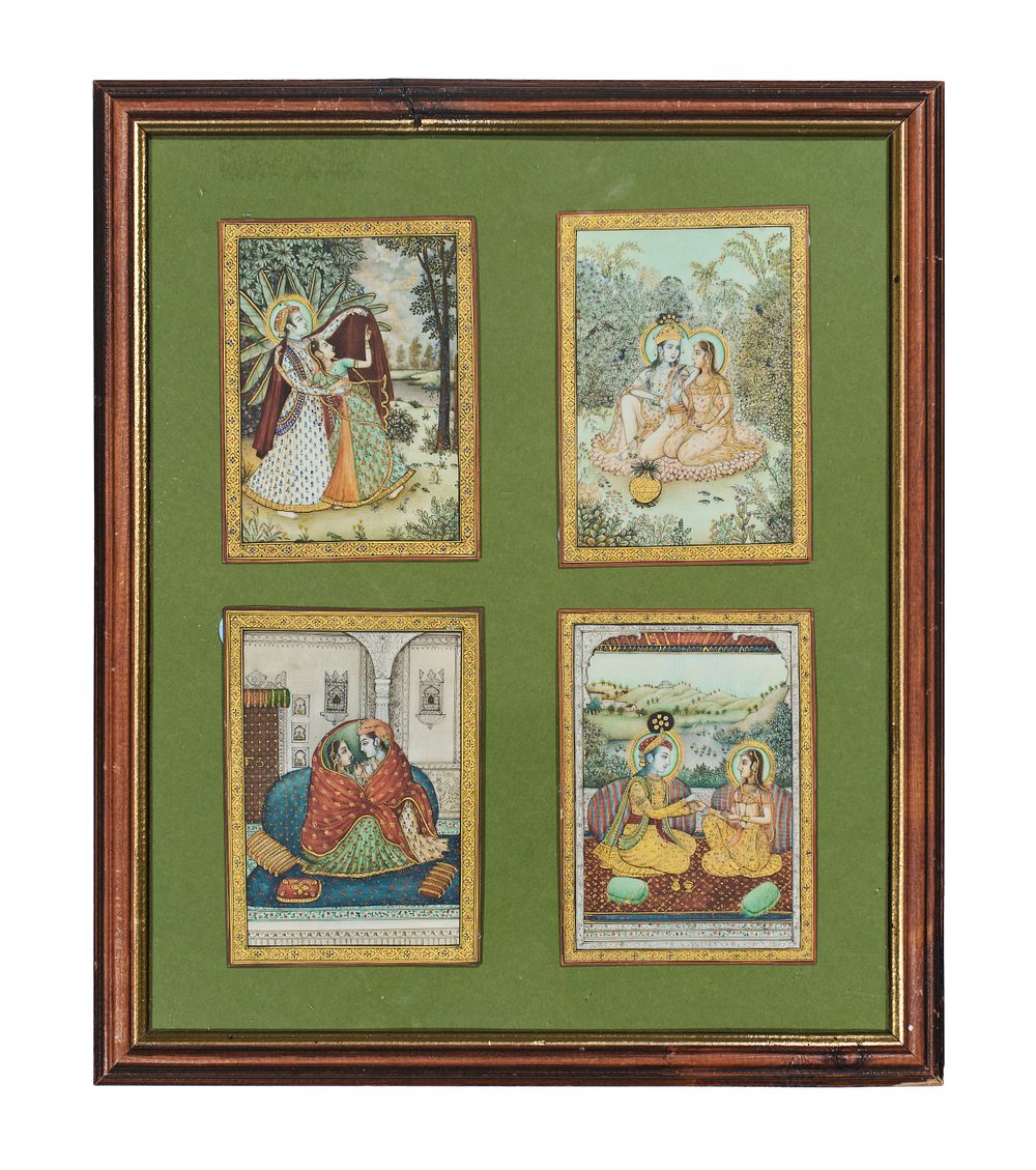 Lot 199: A SET OF FOUR INDIAN MINIATURE PAINTINGS DEPICTING KRISHNA AND RADHA, NORTH INDIA, 19TH CENTURY