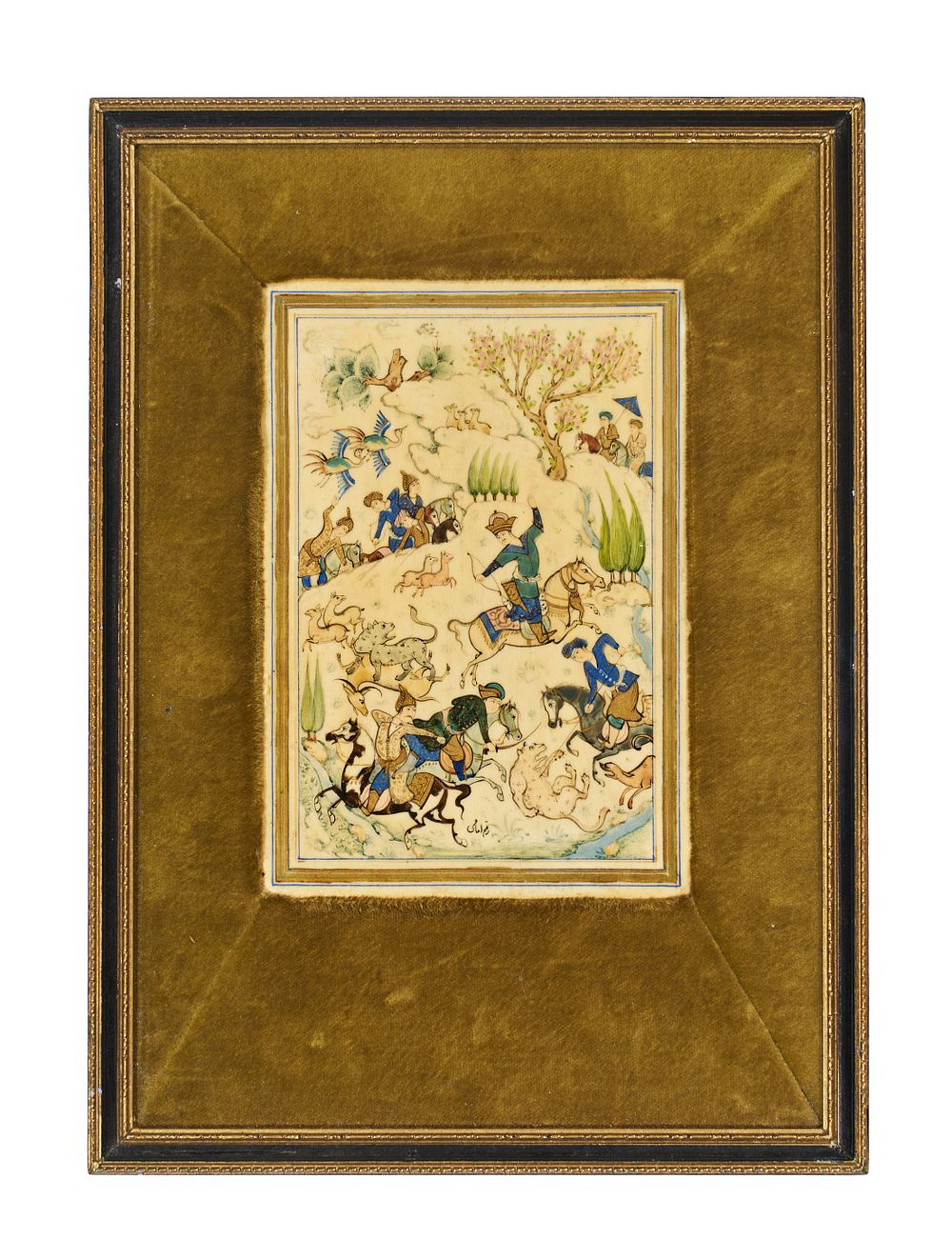 Lot 194: A PERSIAN MINIATURE PAINTING OF A HUNTING SCENE SIGNED IMAMI, 20TH CENTURY