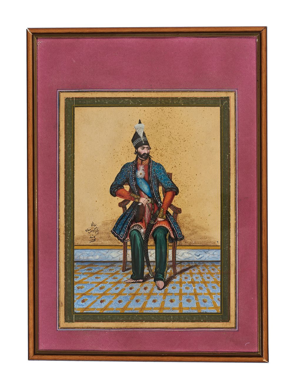 Lot 193: A PORTRAIT OF NASIR AL-DIN SHAH QAJAR SIGNED BY ABU AL-HASAN GHAFFARI AND DATED