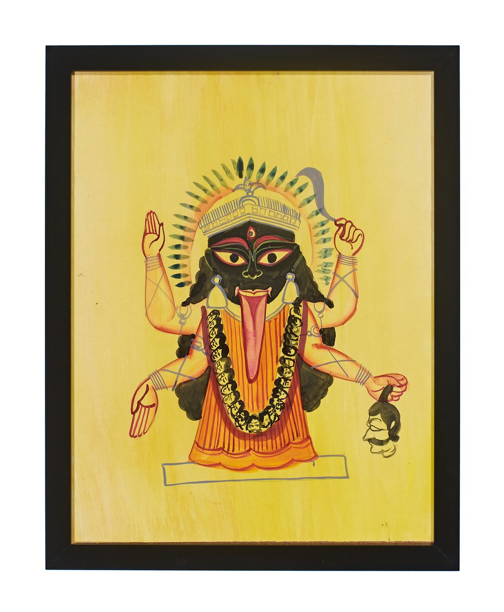 Lot 198: AN INDIAN KALIGHAT SCHOOL WATERCOLOR PAINTING OF THE GODDESS KALI, 1860 - 1920