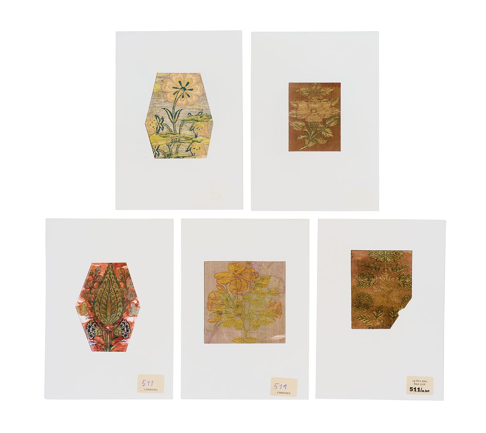Lot 215: A GROUP OF FIVE SAFAVID TEXTILE FRAGMENTS, 17TH - 18TH CENTURY