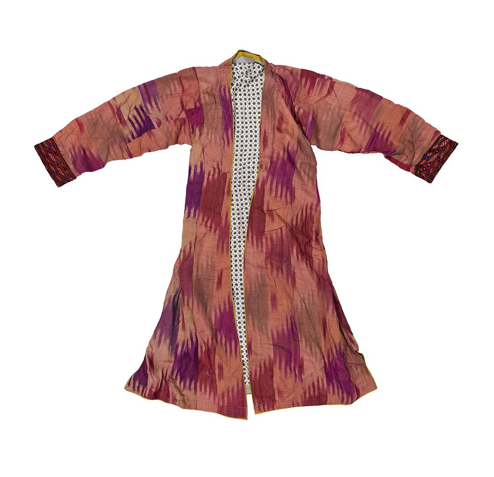 Lot 277: A CENTRAL ASIAN SILK AND COTTON IKAT QUILTED CHAPAN ROBE, 19TH - 20TH CENTURY