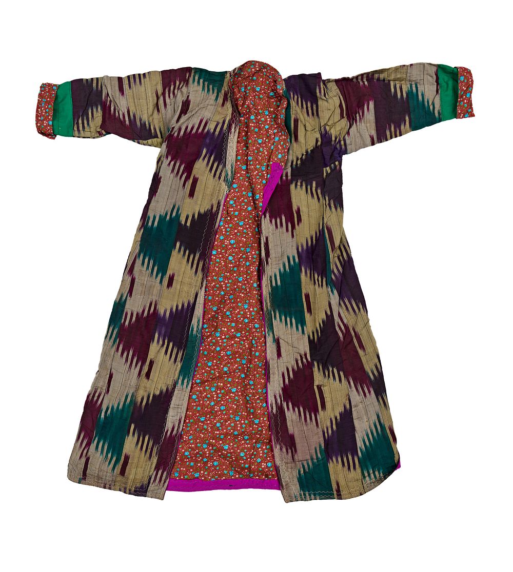 Lot 280: A CENTRAL ASIAN SILK AND COTTON IKAT CHAPAN, CIRCA 1880S