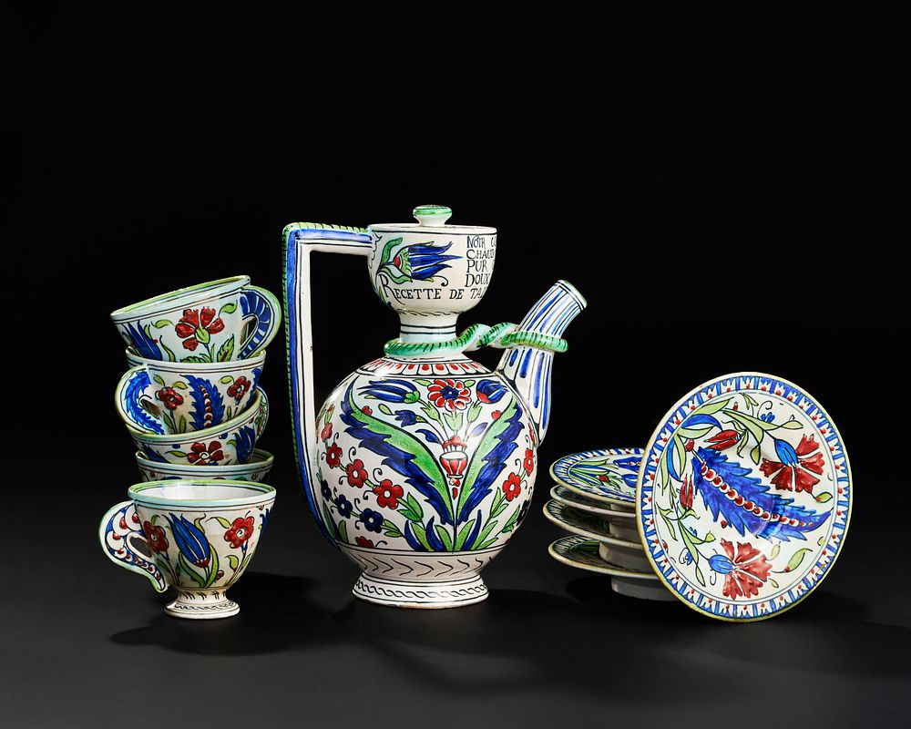 Lot 224: AN ORIENTALIST ITLIAN CANTAGALLI IZNIK SYLT COFFE SET, 19TH CENTURY