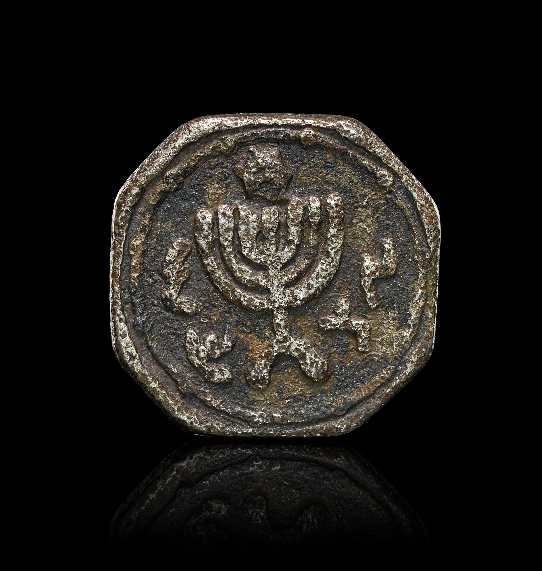 A BYZANTINE JEWISH "MENORAH" SILVER SEAL RING CIRCA 4TH-7TH CENTURY A.D.