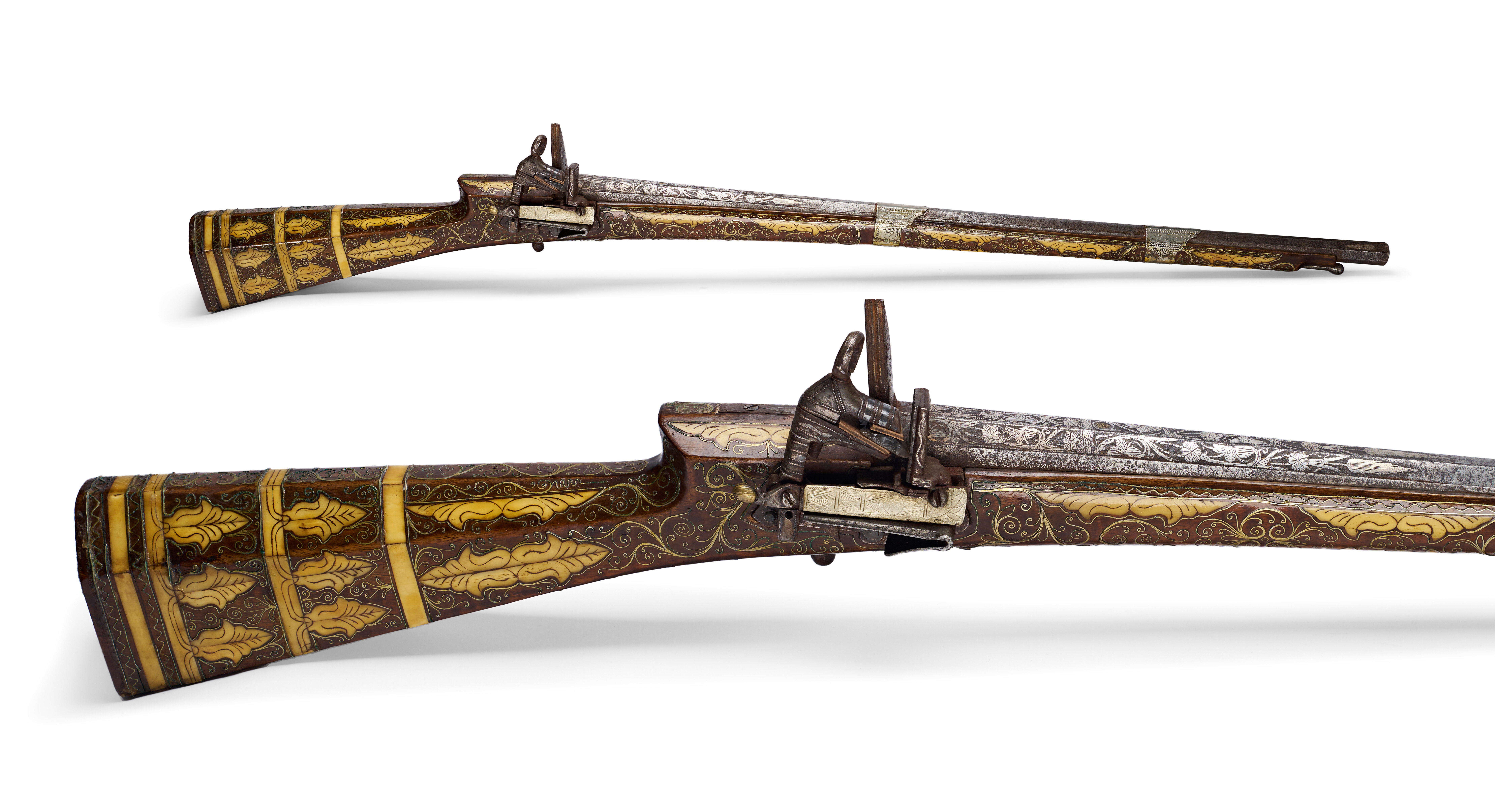 AN OTTOMAN TURKISH MIQUELET LOCK RIFLE (TUFEK) WITH INLAID STOCK, 19TH CENTURY