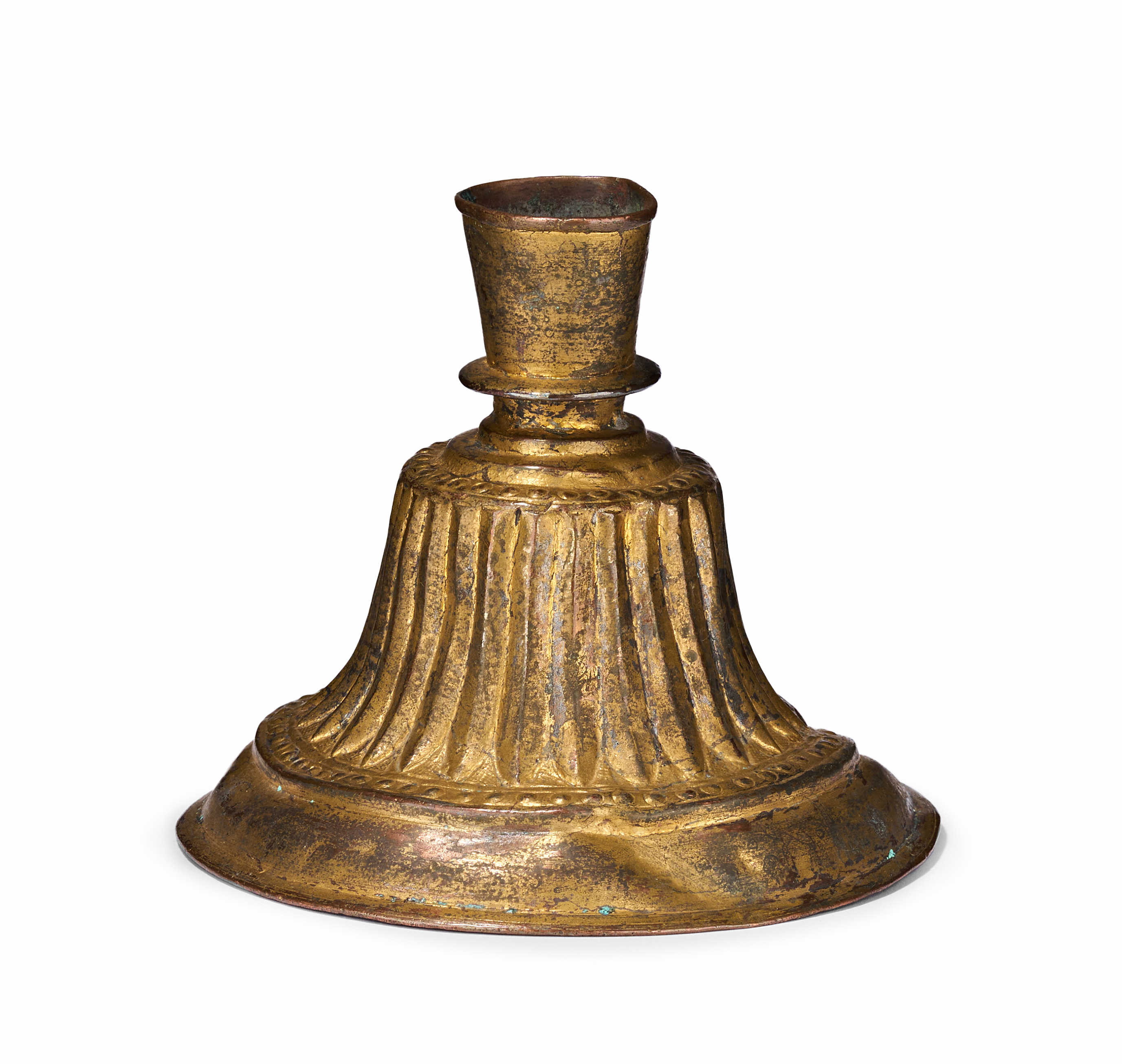 A GILT COPPER BELL FOR CANDLESTICK BASE, PROBABLY INDIA, 18TH - 19TH CENTURY