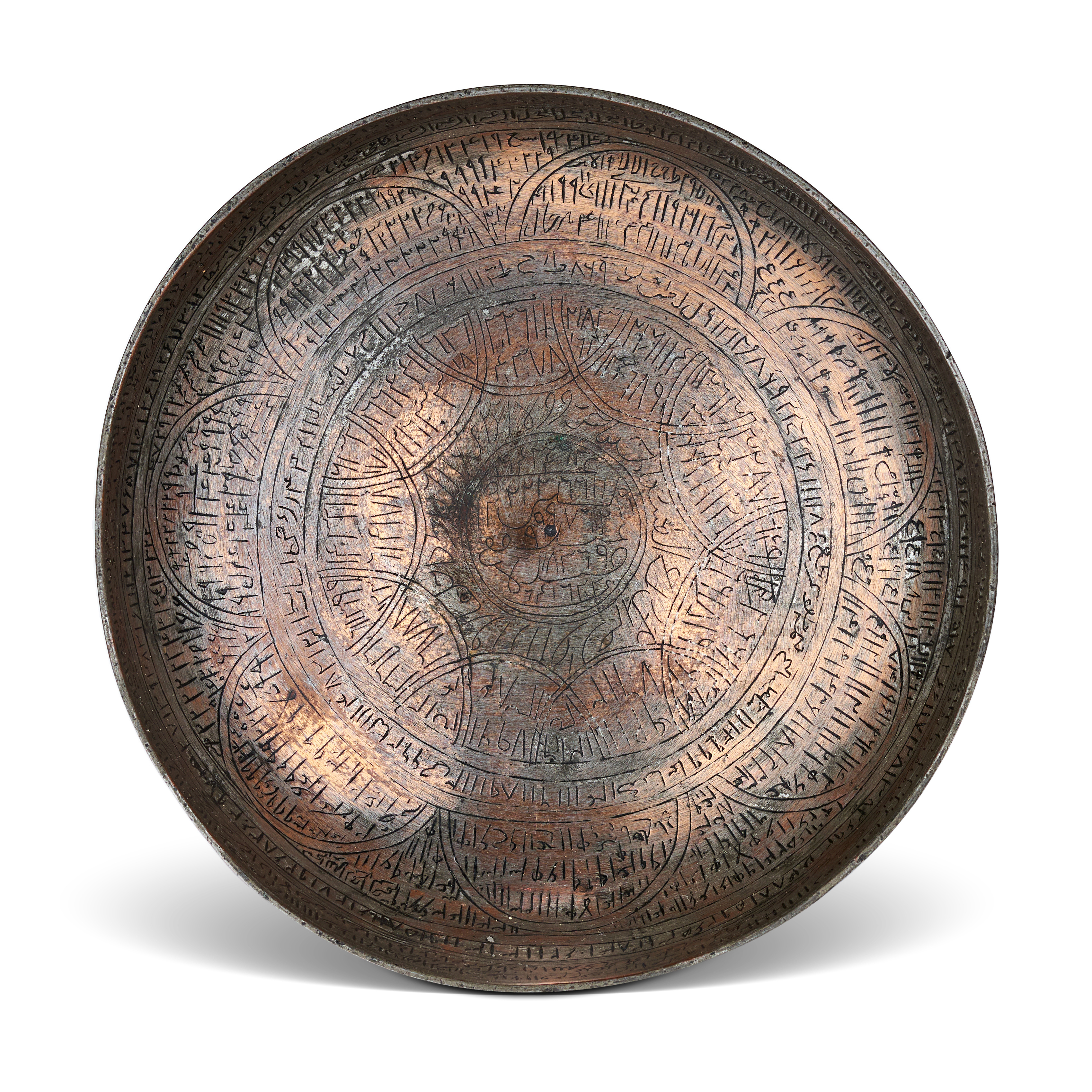 A PERSIAN TINNED COPPER MAGIC OR DIVINATION BOWL, SAFAVID, 18TH CENTURY