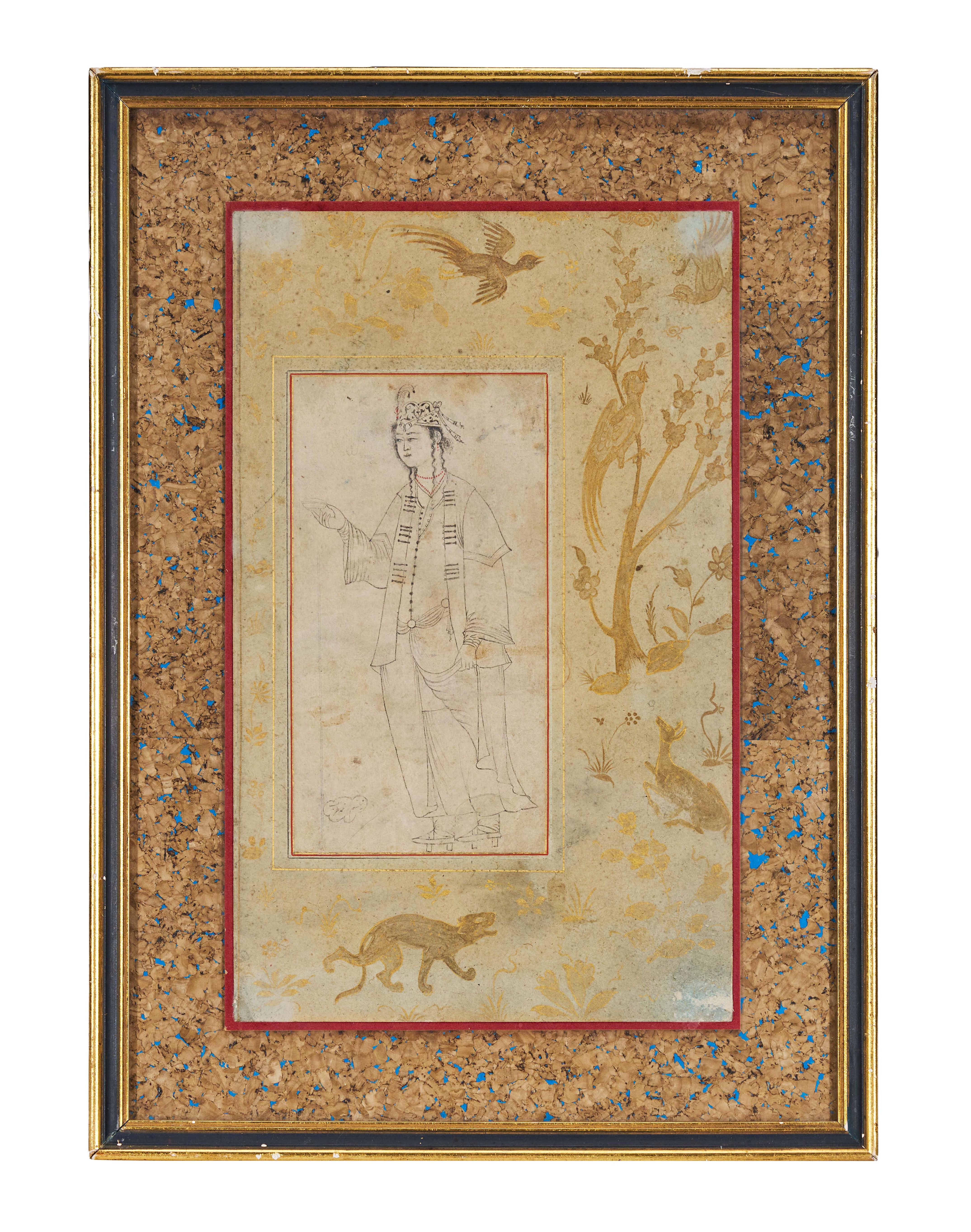 A SAFAVID MINIATURE DRAWING OF A YOUNG PRINCE, PERSIA, 17TH CENTURY