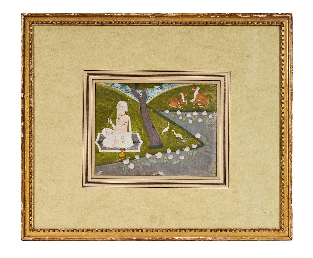 Lot 279: A PAHARI SCHOOL INDIAN MINIATURE PAINTING DEPICTING A SEATED SADHU IN A LANDSCAPE, INDIA, 18TH - 19TH CENTURY