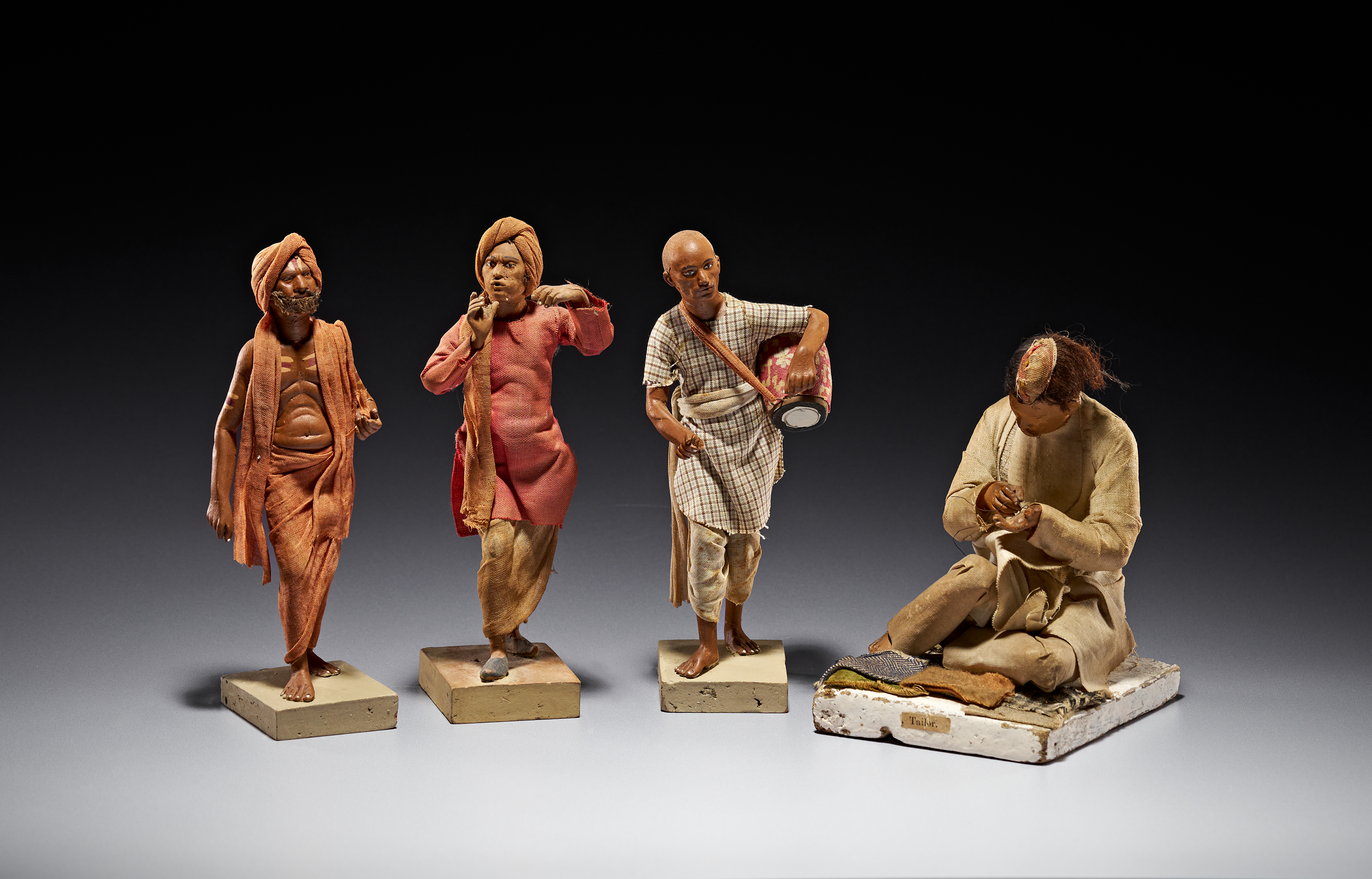 A GROUP OF CLAY FIGURES, INDIA, KRISHNANAGAR, ATTRIBUTED TO JADUNATH PAL, 19TH CENTURY