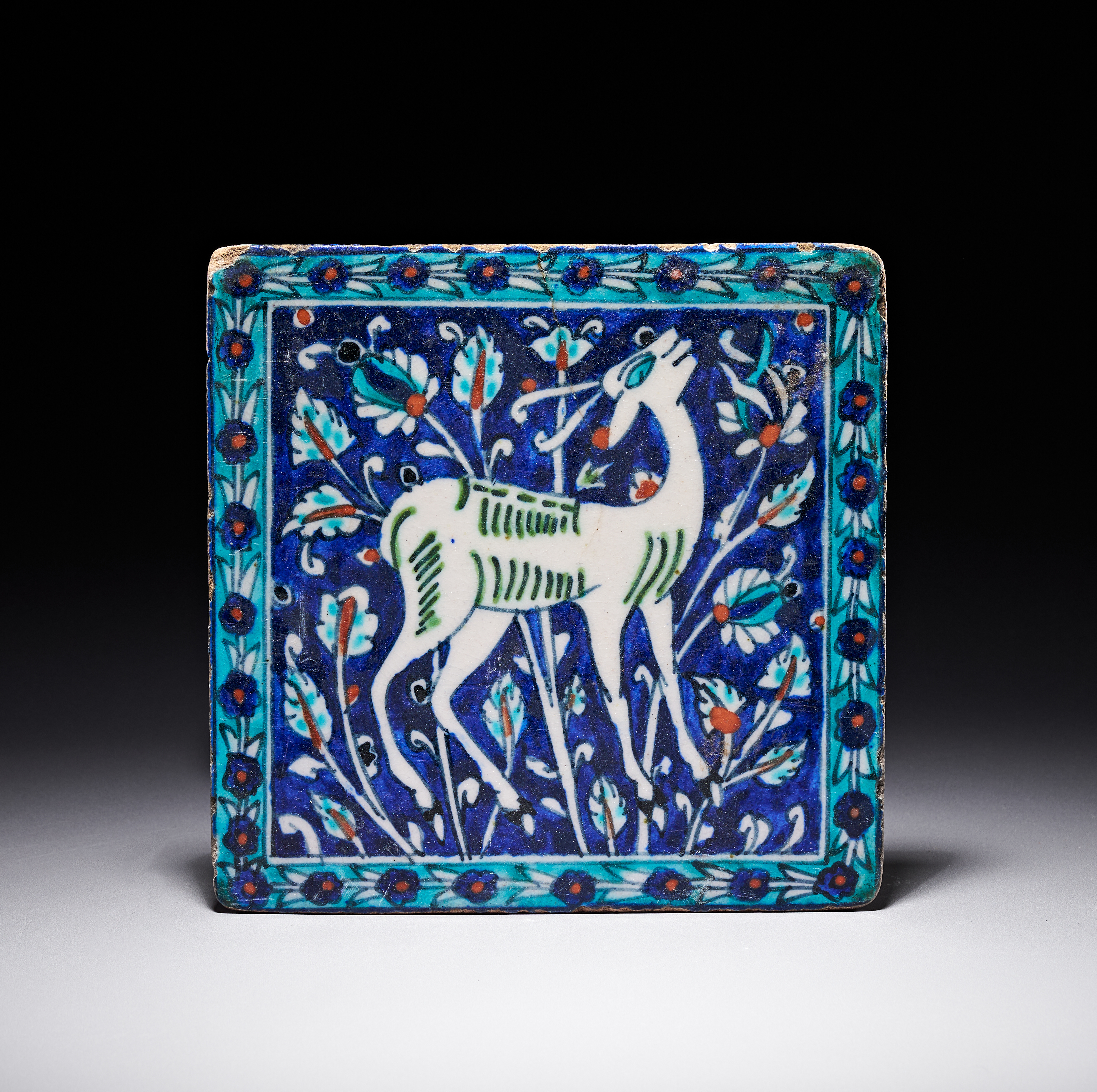 AN ARMENIAN JERUSALEM POTTERY TILE DEPICTING A GAZELLE, 20TH CENTURY
