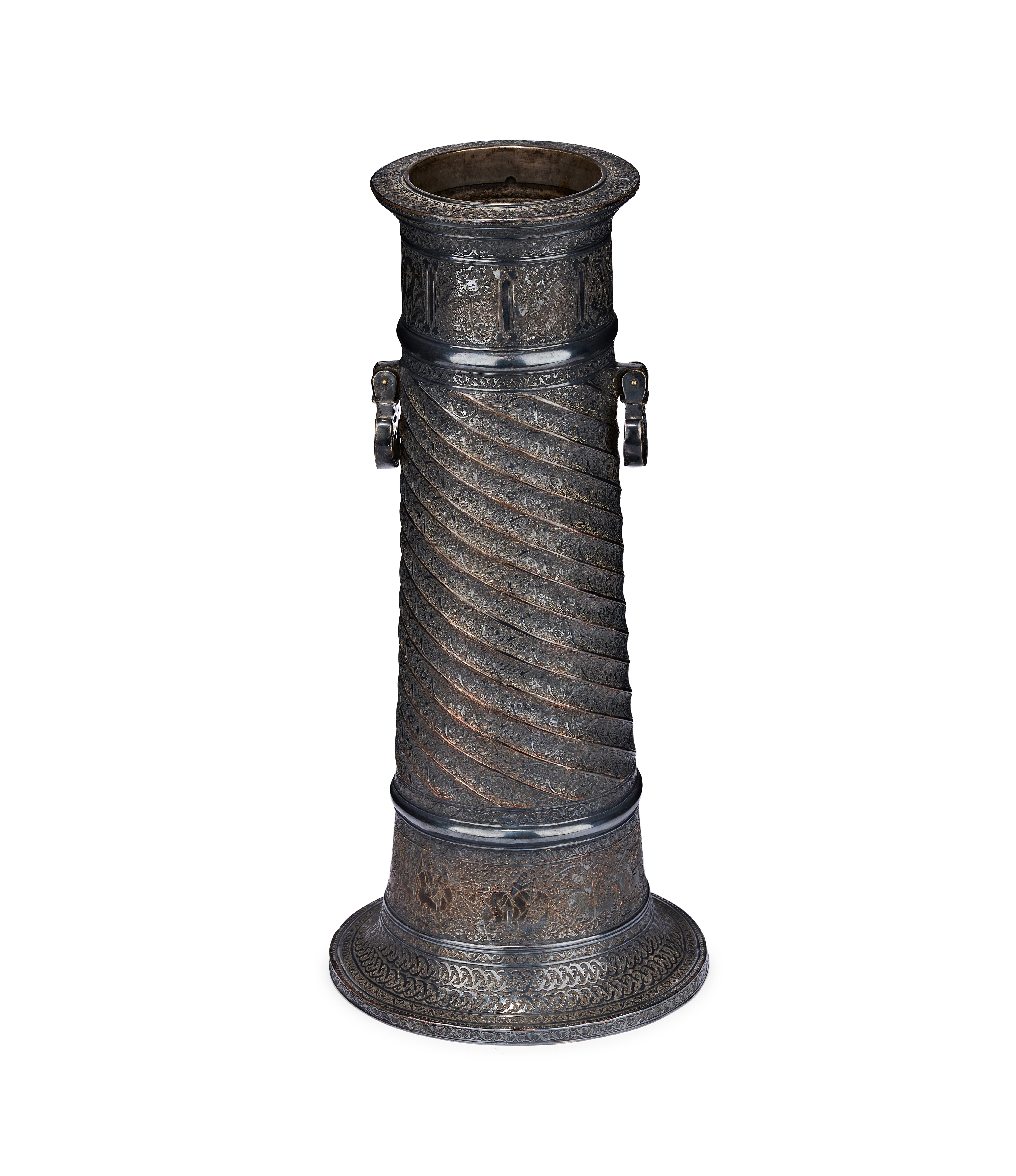 A LARGE ZAND BRASS TORCH STAND (SHAMDAN), PERSIA, 19TH CENTURY