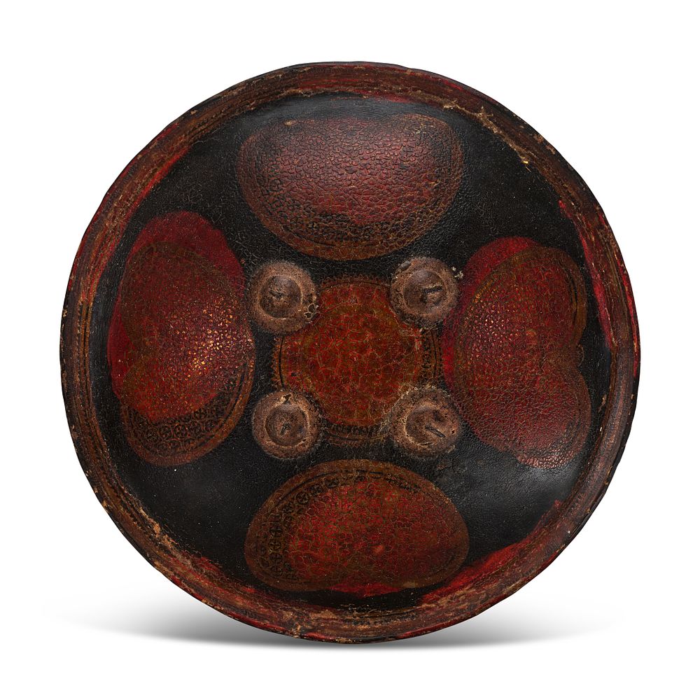 Lot 190: AN INDO-PERSIAN LACQUERED DHAL SHIELD, 19TH CENTURY