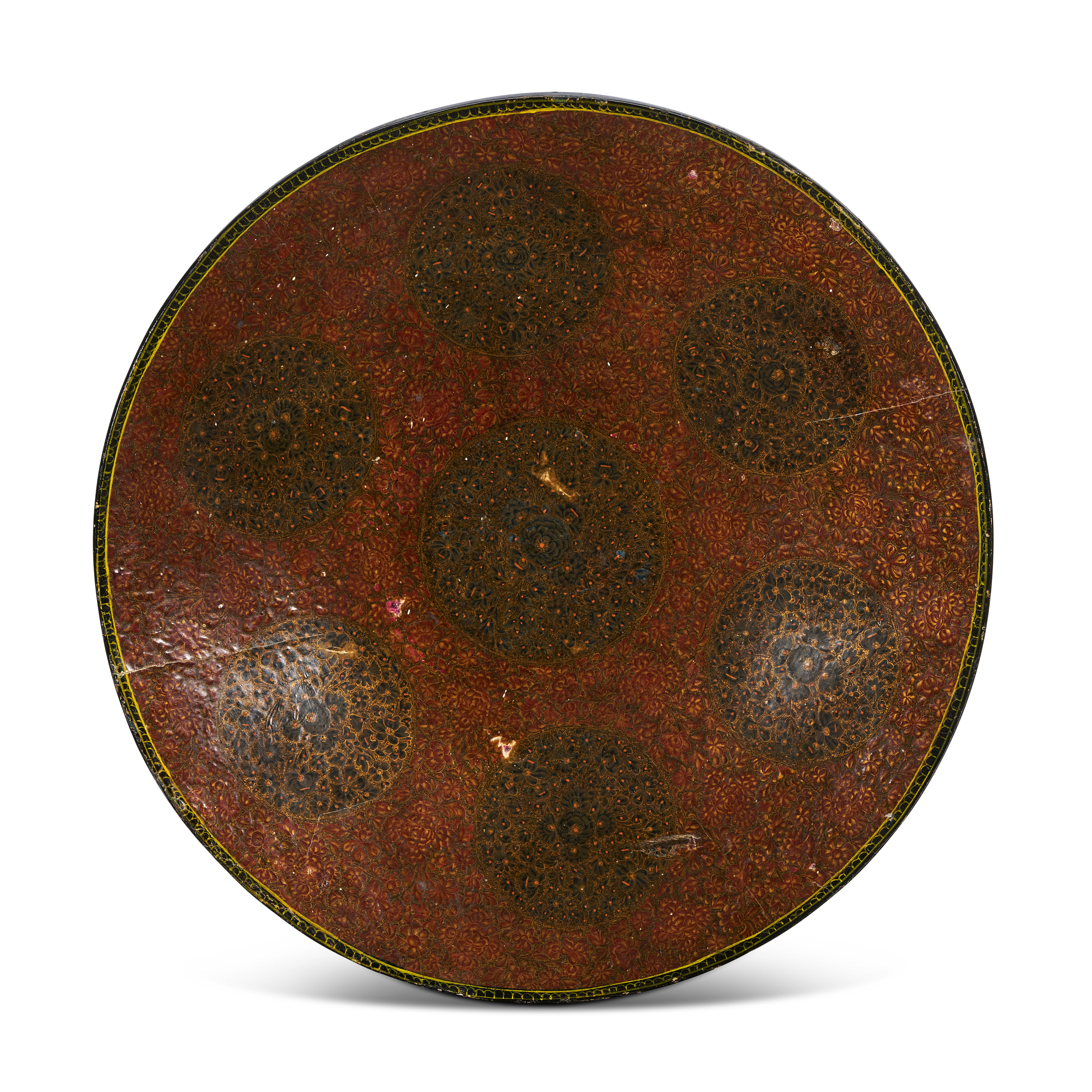 A KASHMIRI LACQUERED PAPIER-MACHE DISH, LATE 19TH - EARLY 20TH CENTURY