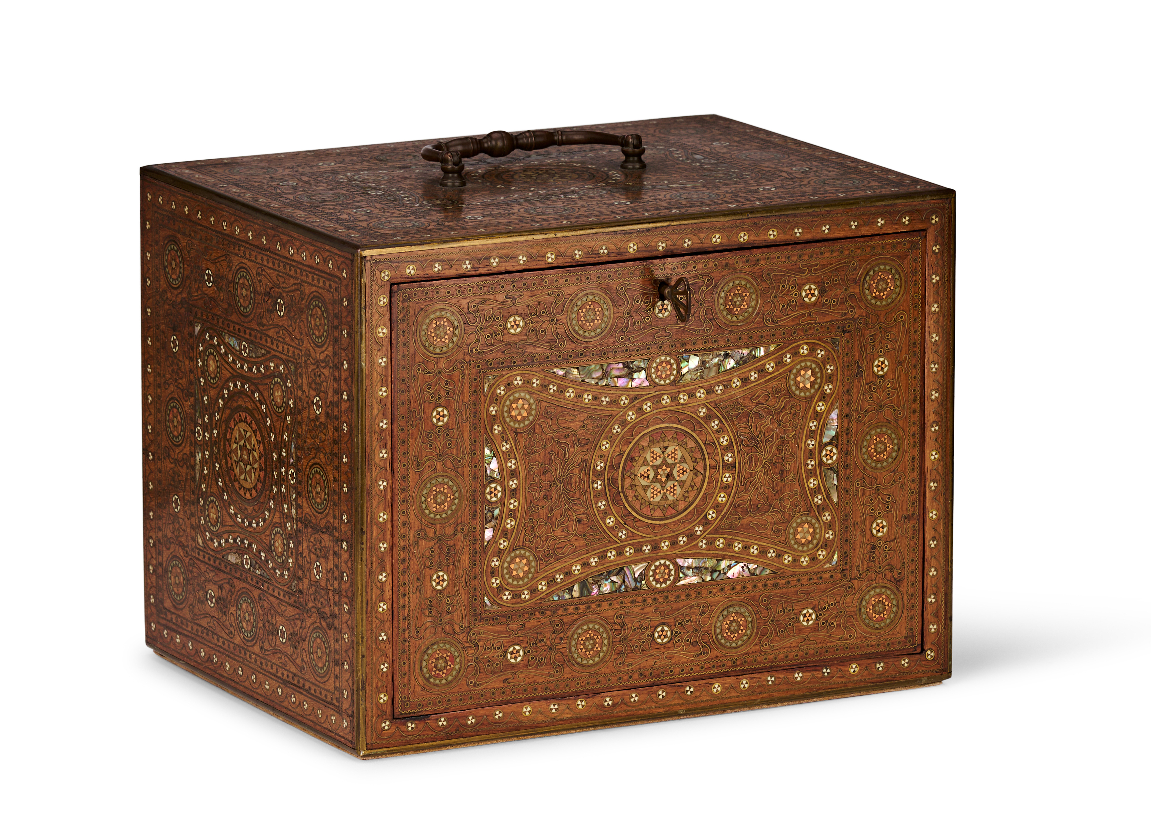 AN ANGLO-INDIAN BONE AND MOTHER-OF-PEARL INLAID WOOD TABLE CABINET, 19TH- 20TH CENTURY