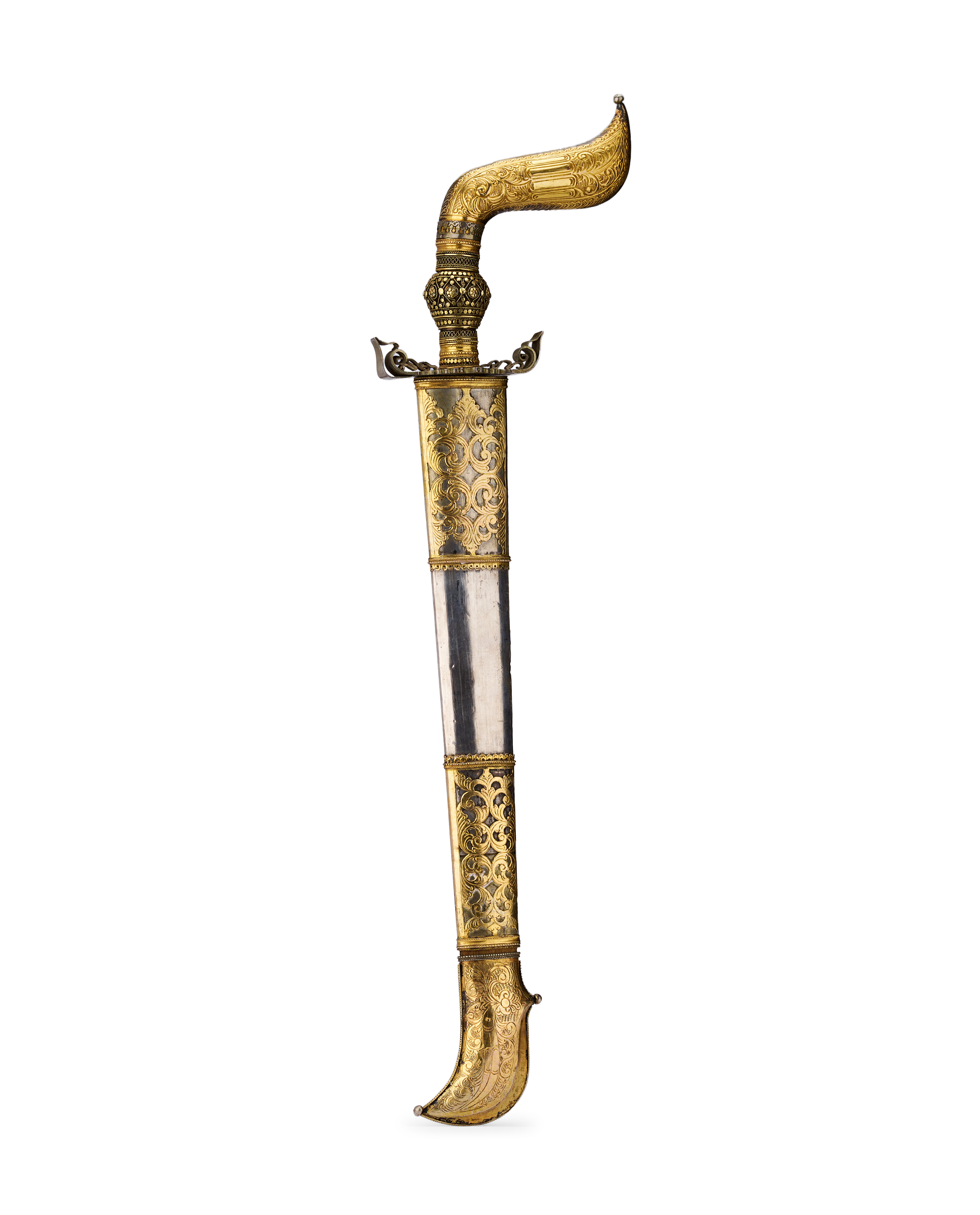 A SUMATRAN SEWAR DAGGER WITH YELLOW METAL AND SILVER MOUNTS, INDONESIA, 19TH-CENTURY