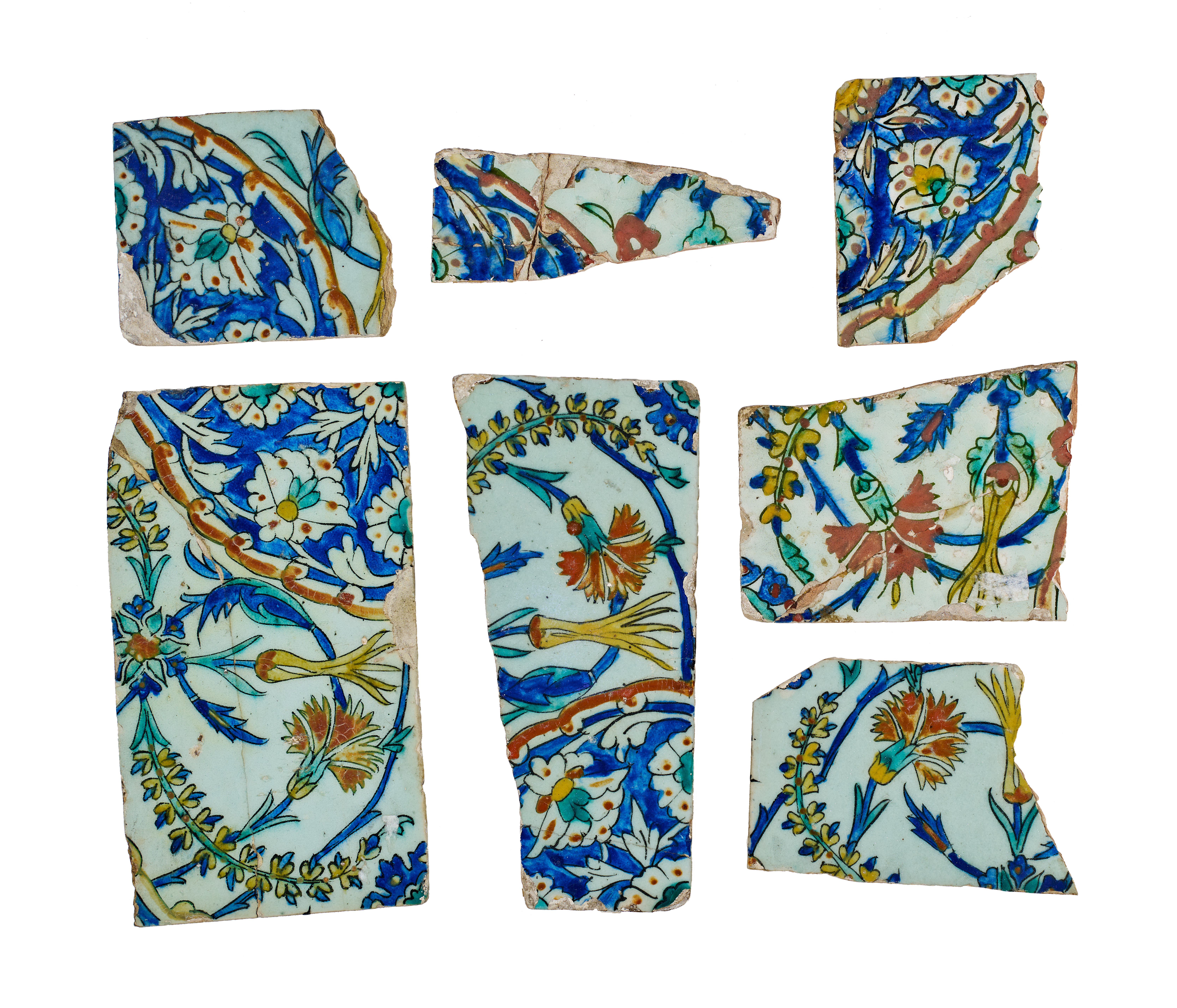 A GROUP OF SIX DIYARBAKIR POTTERY TILES, OTTOMAN TURKEY, LATE 16TH/EARLY 17TH CENTURY