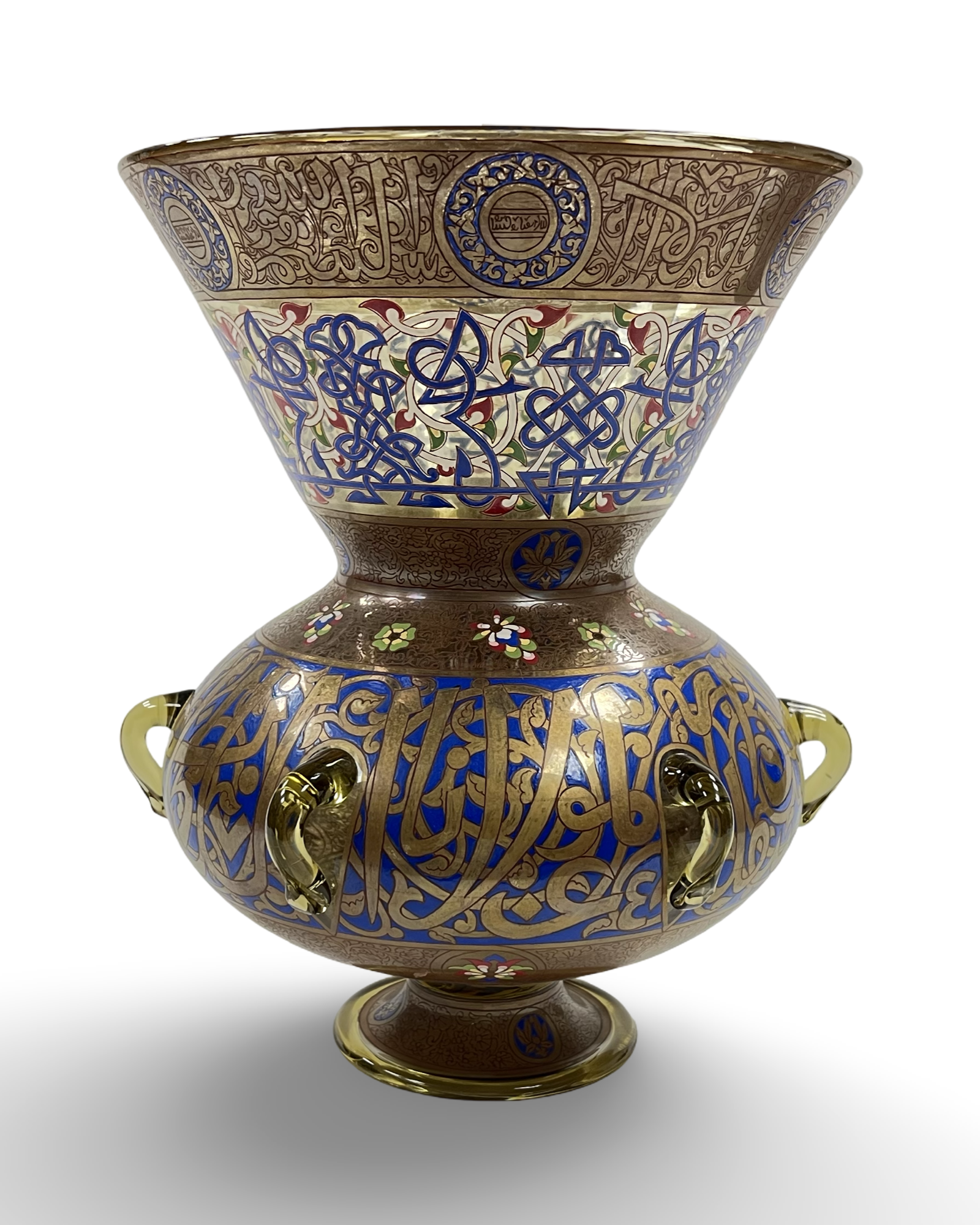 A LARGE MAMLUK STYLE ENAMELLED AND GILDED GLASS MOSQUE LAMP, PROBABLY FRANCE, 19TH CENTURY