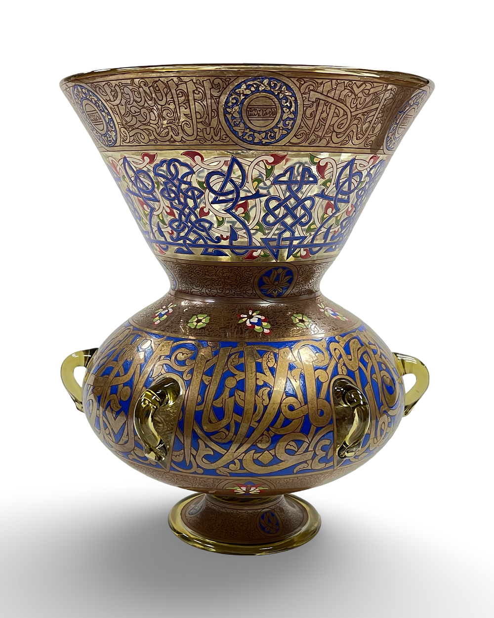 Lot 215: A LARGE MAMLUK STYLE ENAMELLED AND GILDED GLASS MOSQUE LAMP, PROBABLY FRANCE, 19TH CENTURY