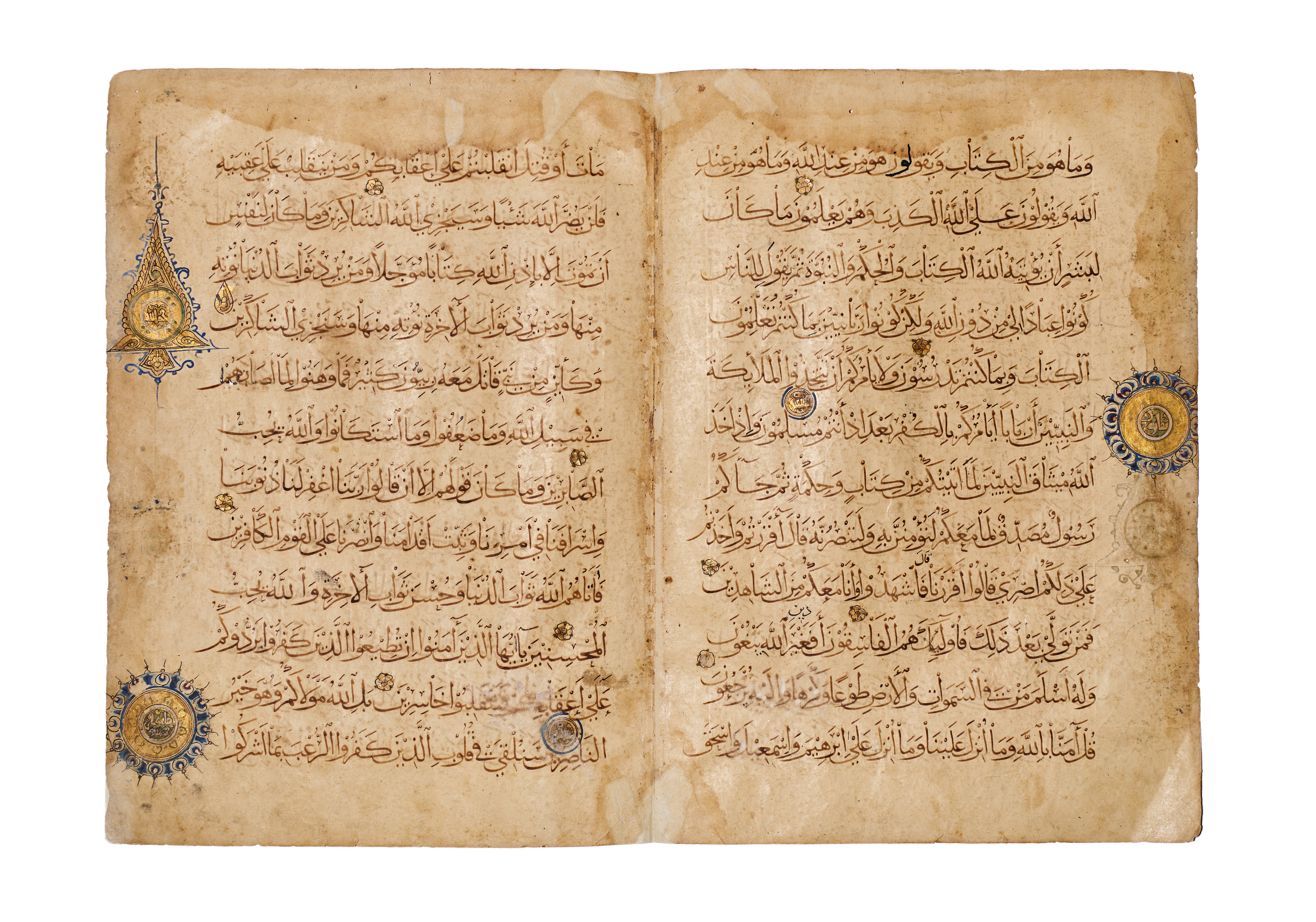 A LARGE MAMLUK BIFOLIA QURAN PAGES, EGYPT OR SYRIA, 14TH CENTURY