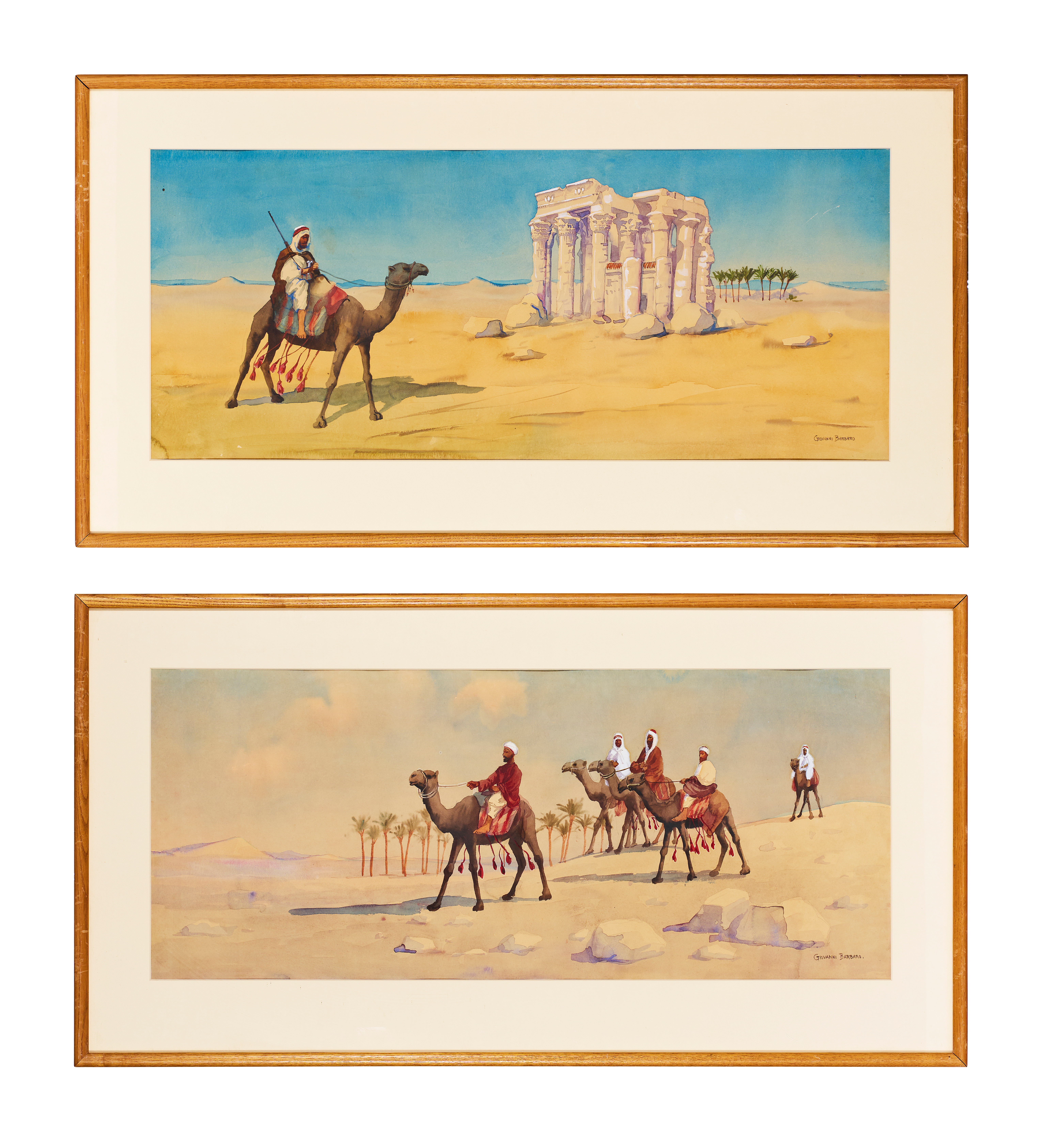 A PAIR OF ORIENTALIST DESERT WATERCOLOURS BY GIOVANNI BARBARO