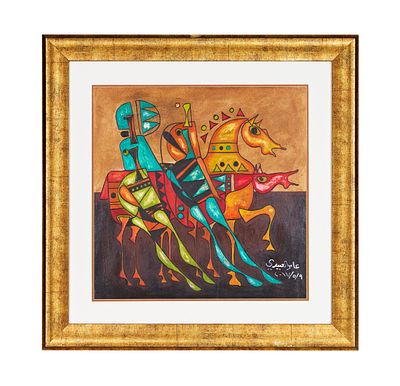 Lot 10 – Amer Al-Obaidi (Iraqi, B. 1943) 'Horsemen' (Signed) | Kew