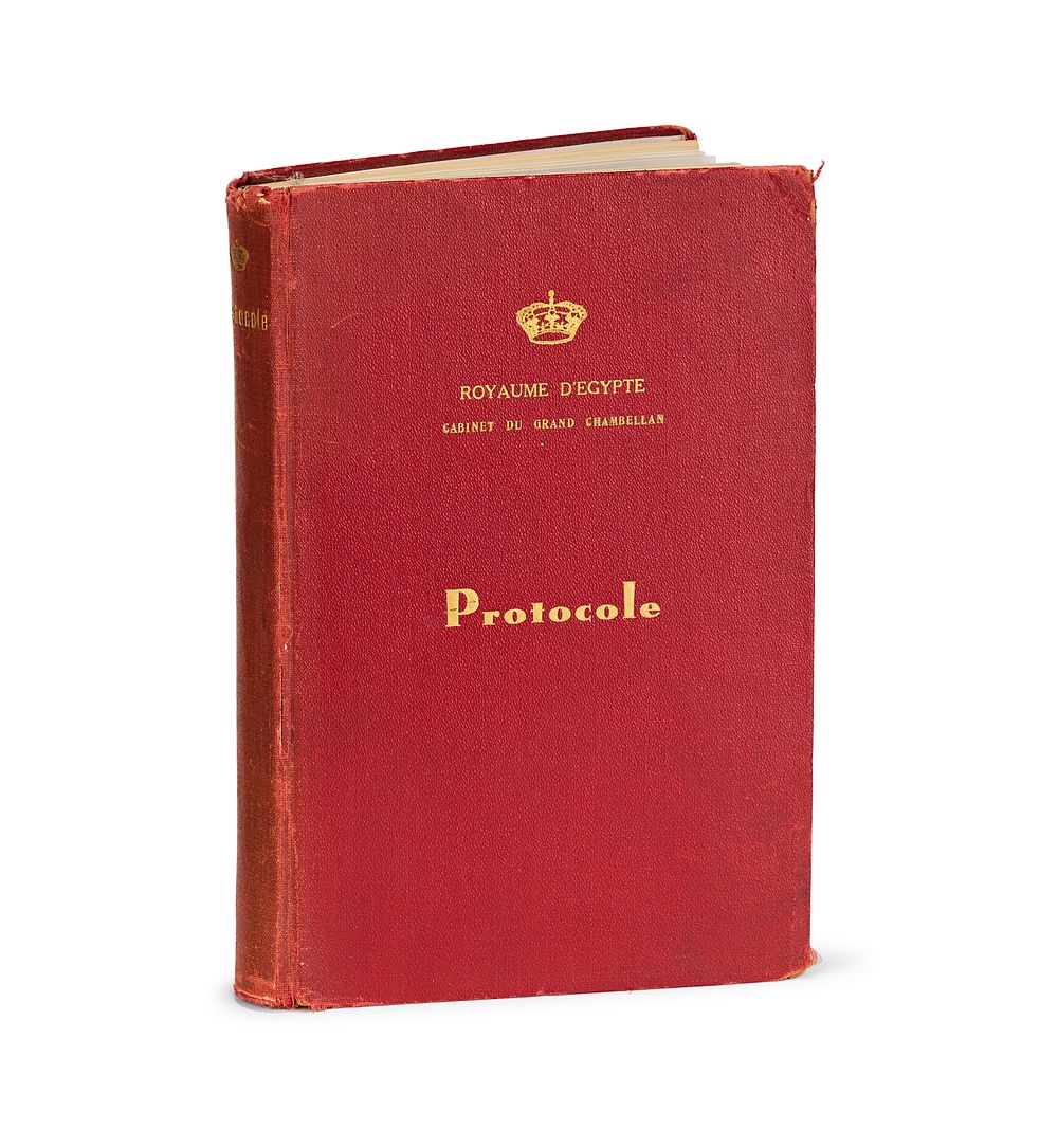 Lot 298: OFFICE OF THE GRAND CHAMBERLAIN BOOK, CABINET DU GRAND CHAMBELLAN. PROTOCOLE. ROYAUME D'EGYPTE, C. 1930-1940.