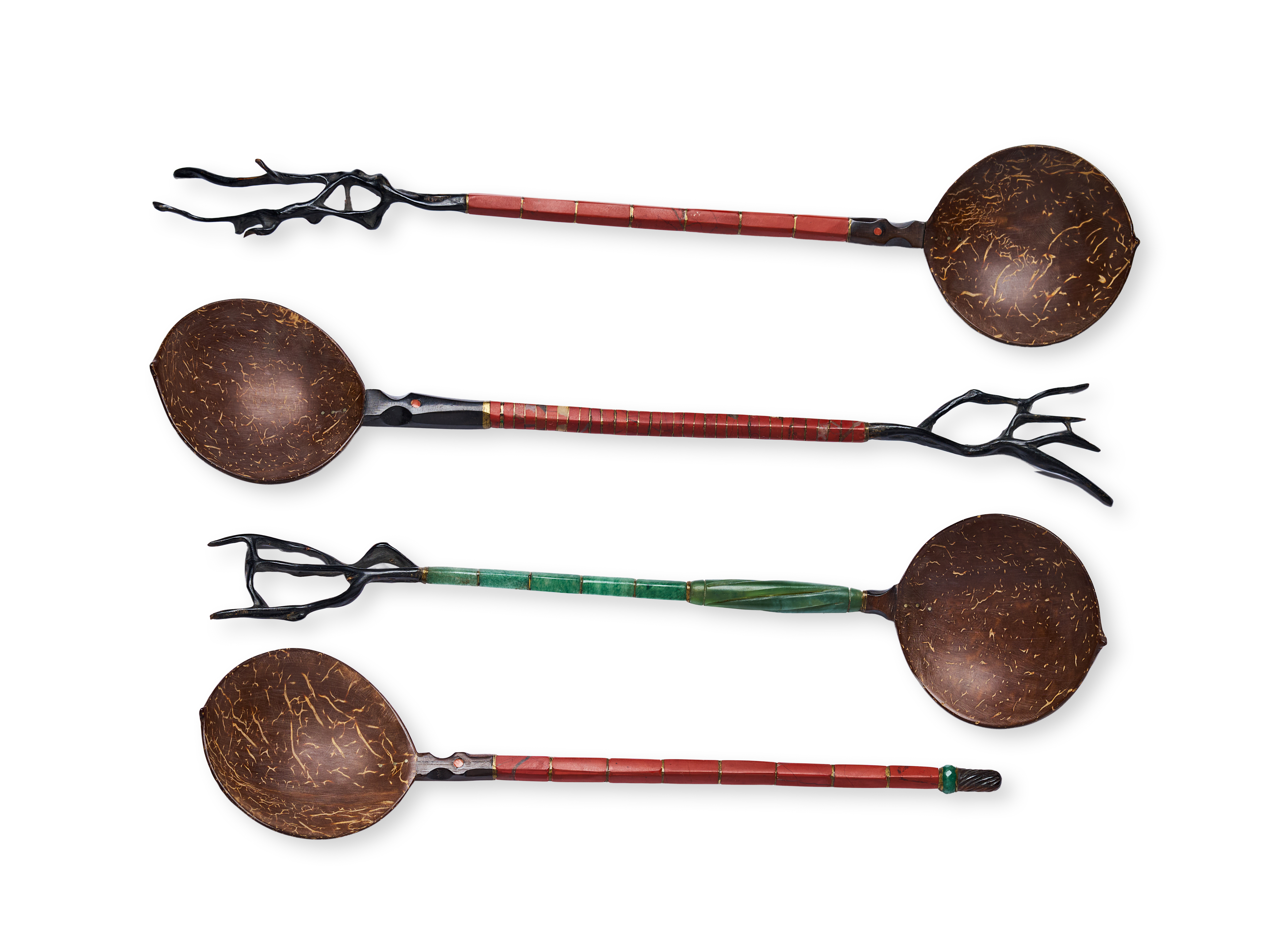 A GROUP OF OTTOMAN TURKISH COCONUT SHELL AND STONE SHERBET SPOONS, TURKEY, 19TH CENTURY