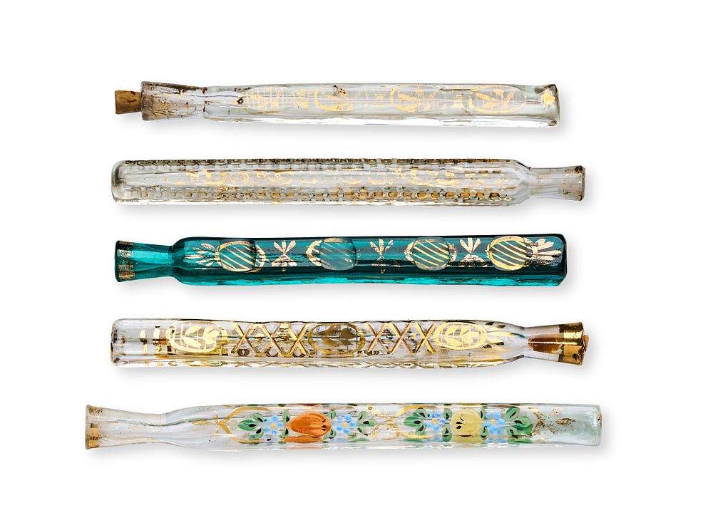 Lot 224: A COLLECTION OF FIVE OTTOMAN BEYKOZ GLASS SCENT VIALS, TURKEY, 19TH CENTURY