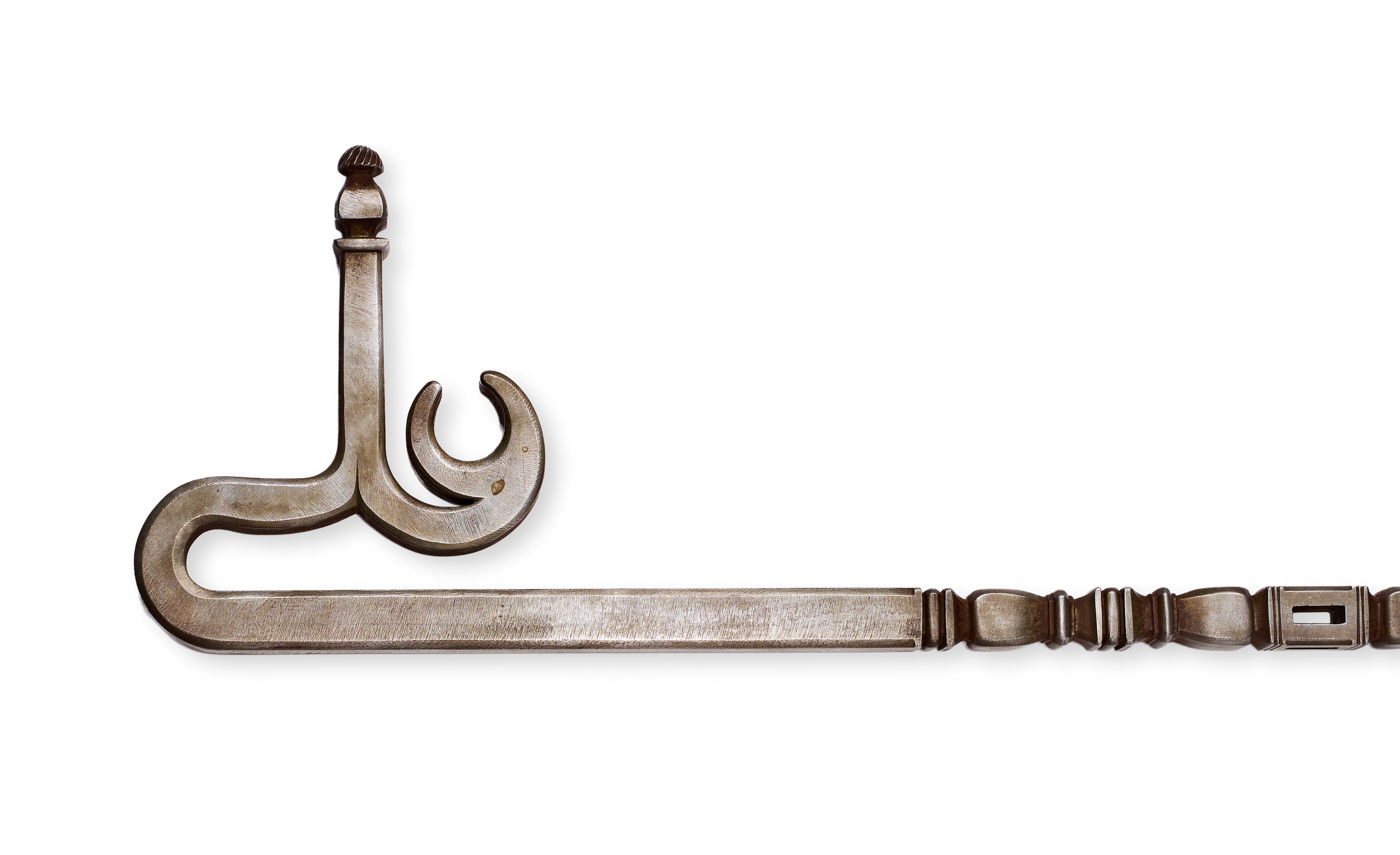 A STEEL DERVISH ARMREST ORNAMENT INSCRIBED "ALI", PERSIA, 19TH - 20TH CENTURY