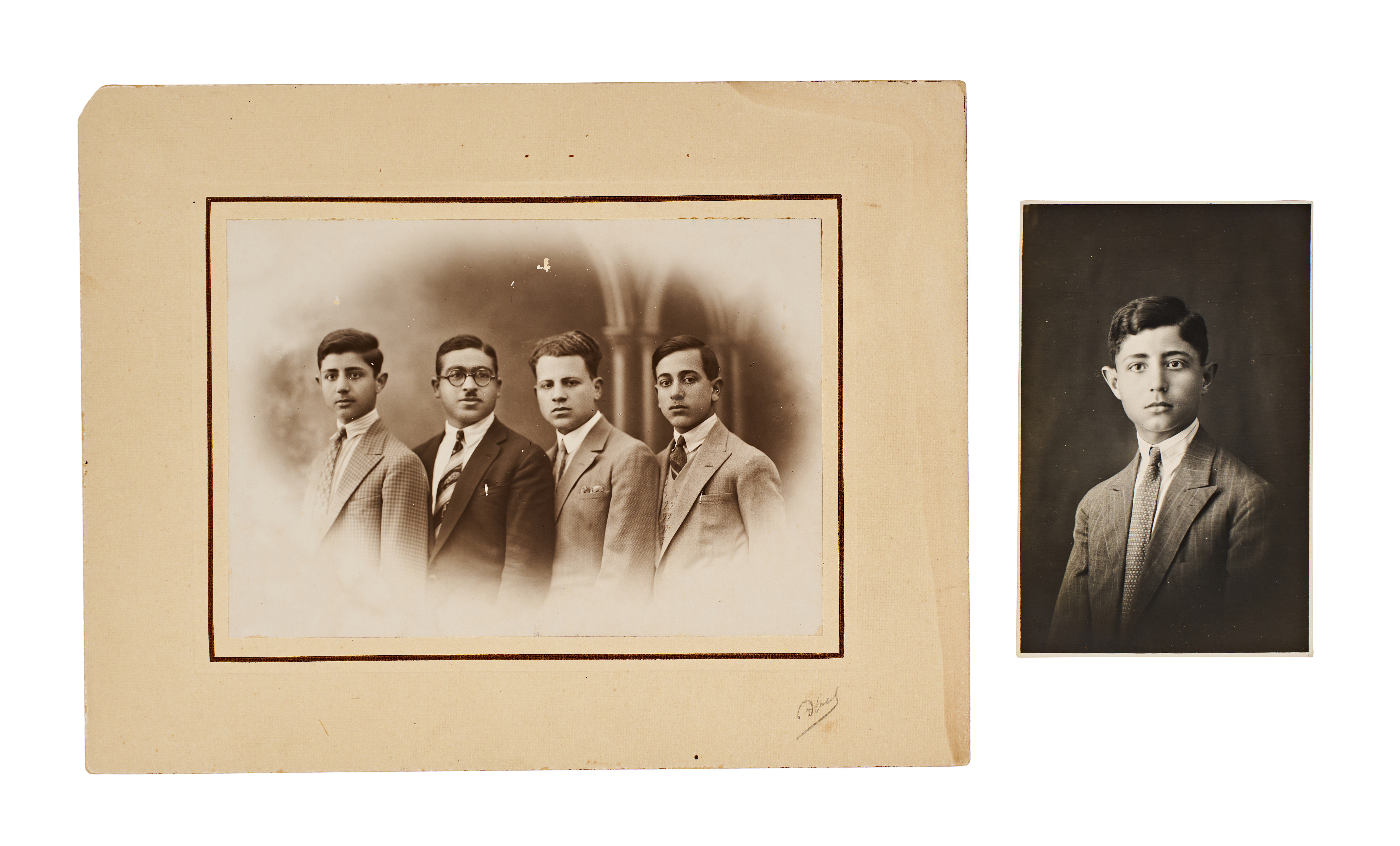 TWO VINTAGE GELATIN SILVER PORTRAIT PHOTOGRAPHS OF YOUNG MEN, BEIRUT, 1929