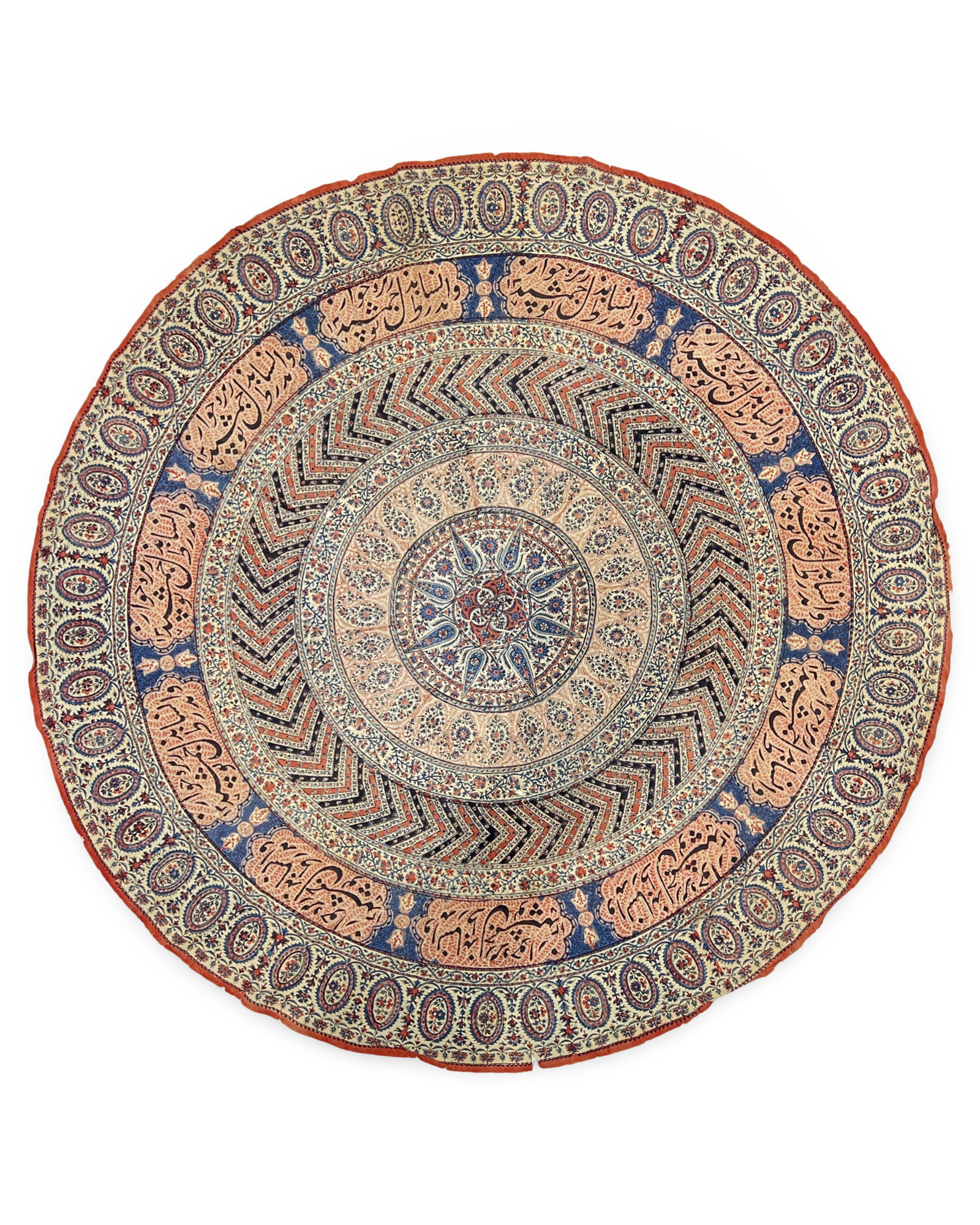 A PERSIAN QAJAR KALAMKARI COTTON CIRCULAR SOFREH TEXTILE, 19TH CENTURY