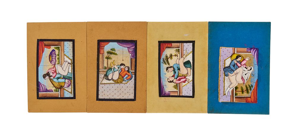 Lot 276: A SET OF TWELVE PERSIAN QAJAR EROTIC MINIATURE PAINTINGS, 19TH CENTURY