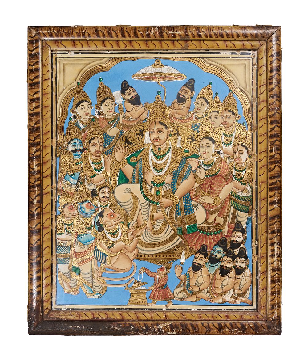 Lot 325: A LARGE RAMA DARBAR TANJORE DEVOTIONAL PAINTING PAPER ON BOARD, SOUTH INDIA, 19TH CENTURY