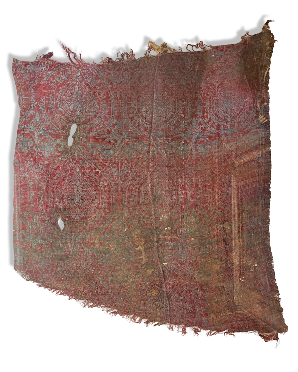 Lot 351: A SELJUK SILK TEXTILE FRAGMENT WITH KUFIC CALLIGRAPHY AND FLORAL DESIGN, EAST ASIA, 11TH - 12TH CENTURY