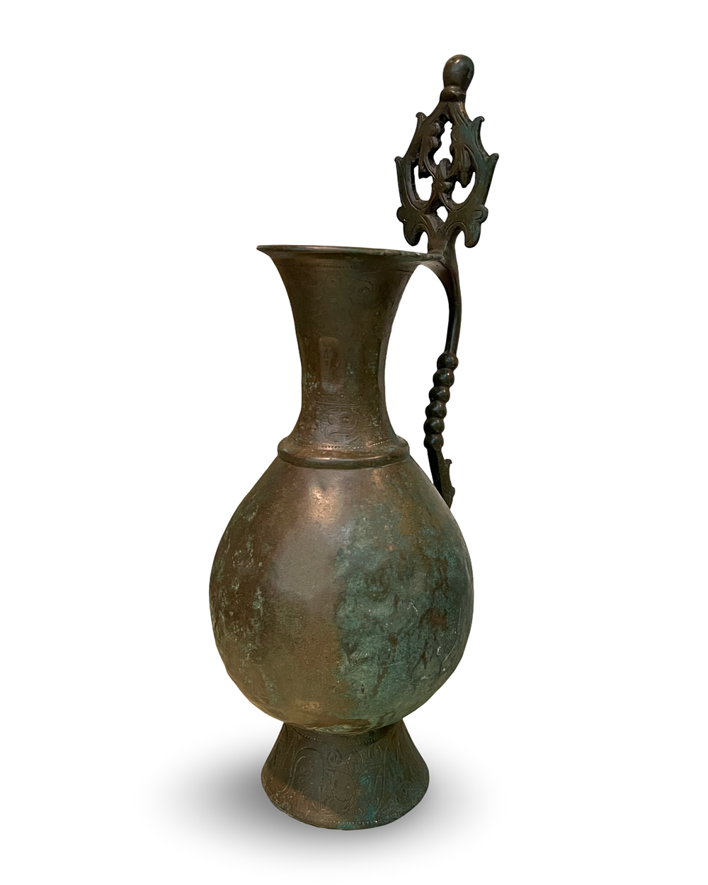 Lot 174: AN UMAYYAD OR EARLY ABBASID BRONZE EWER, PERSIA OR MESOPOTAMIA, 8TH-9TH CENTURY