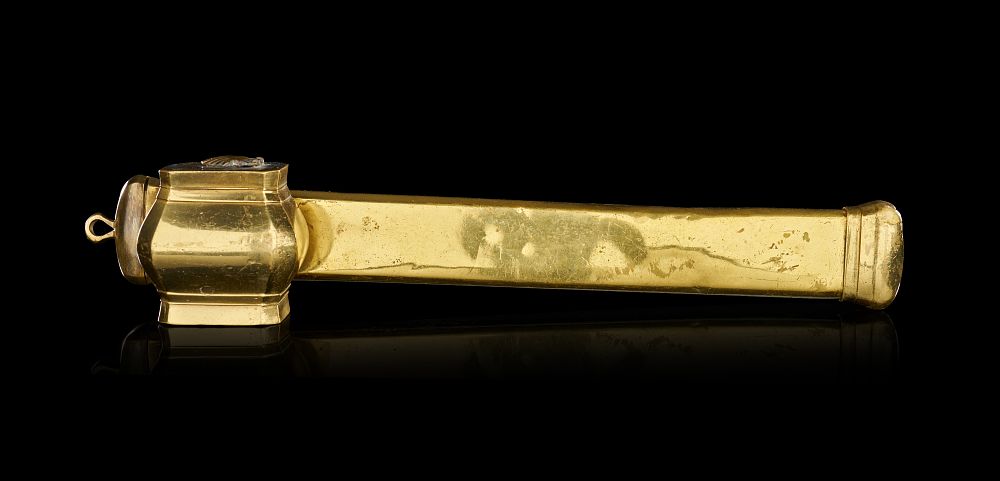 Lot 321: A LARGE OTTOMAN TURKISH GILT BRASS DIVIT PEN CASE AND INKWELL, 19TH CENTURY