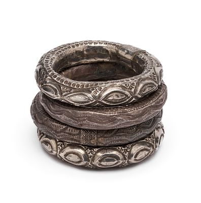 A Set of Four Omani Silver Tribal Anklets, Oman, Sur or Ibri, Oman, 19th Century