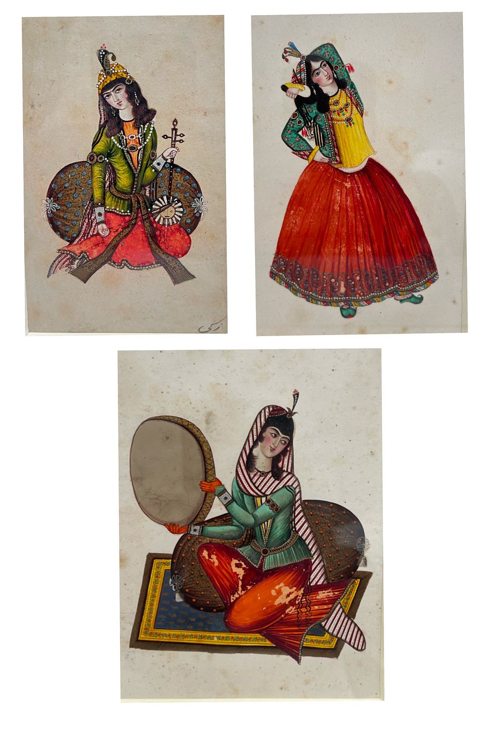 Lot 327: A SET OF THREE QAJAR MINIATURE PAINTINGS, PERSIA, 19TH CENTURY