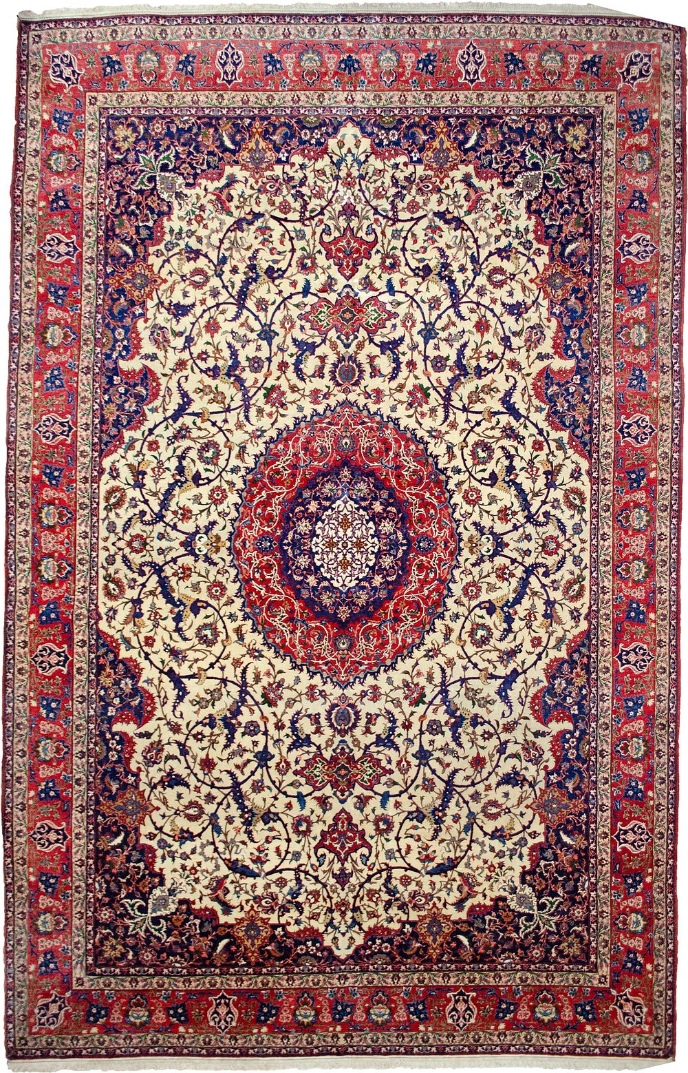 Lot 381: A LARGE PERSIAN ISFAHAN HAND-KNOTTED WOOL CARPET CIRCA 1920