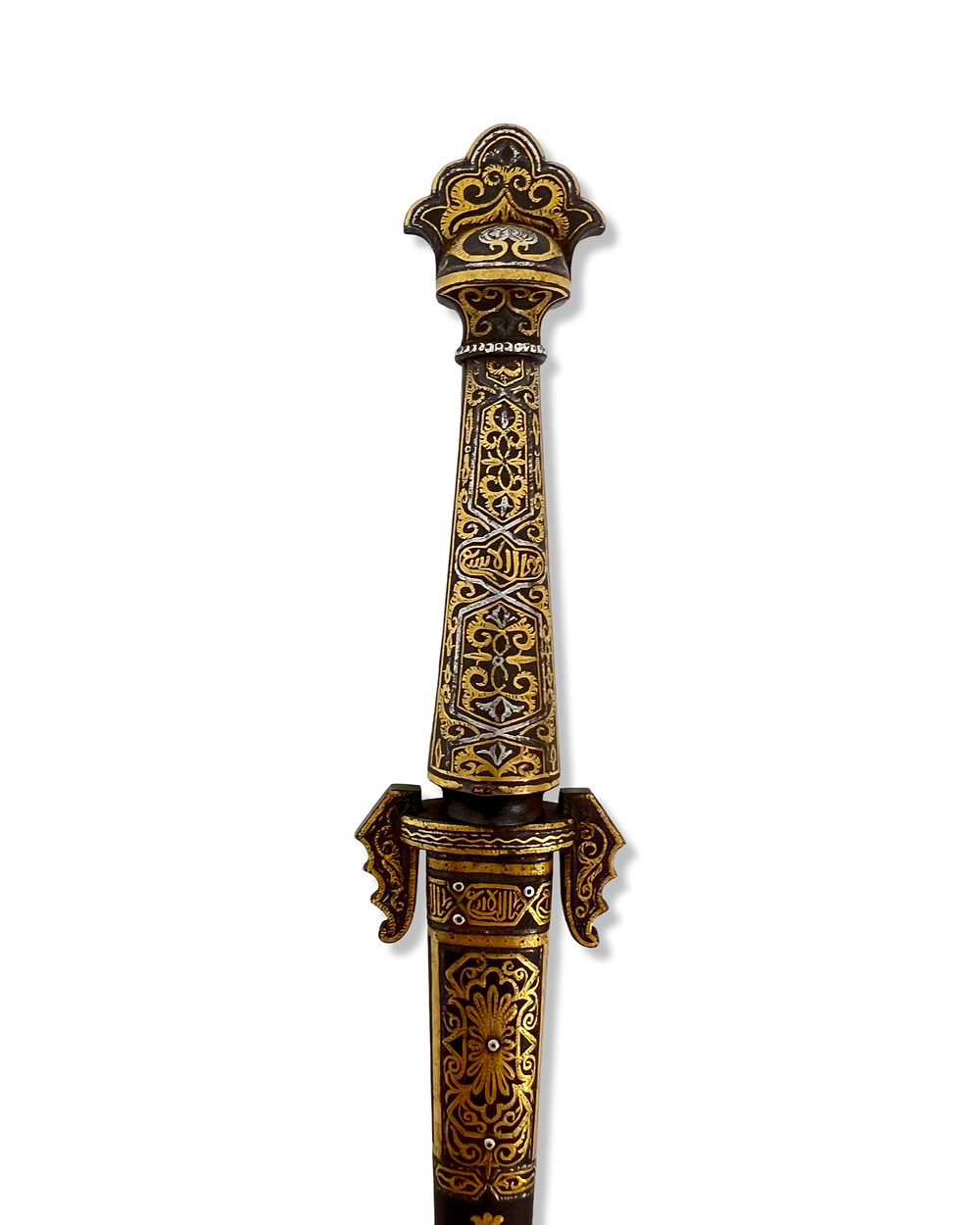 Lot 302: A TOLEDO DAMASCENED STEEL MOORISH STYLE DAGGER AND SCABBARD, 19TH CENTURY