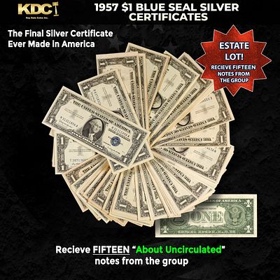 15x 1957 $1 Blue Seal Silver Certificates Grades AU. Silver Certificates were redeemable in 