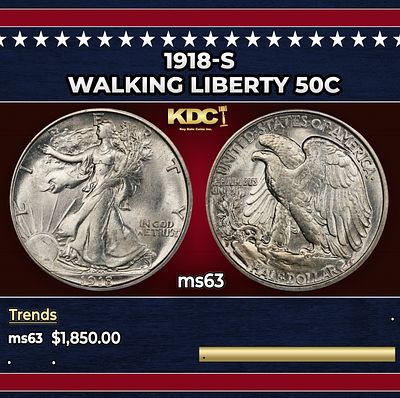 1918-s Walking Liberty Half Dollar 50c ms63 USCG.