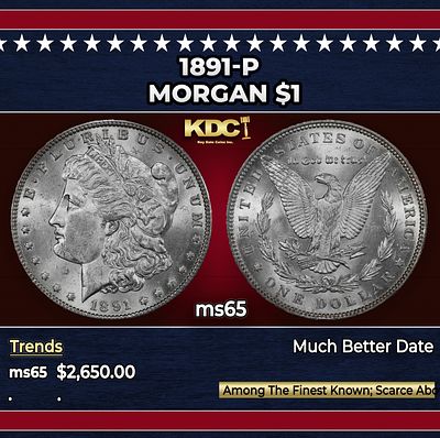 1891-p Morgan Dollar $1 ms65 SEGS.