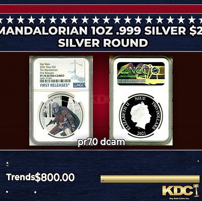 NGC NGC 2021 Star Wars THE MANDALORIAN 1oz .999 Silver $2 Niue Commerative Coin Proof pr70 dcam NGC
