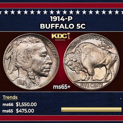1914-p Buffalo Nickel 5c Grades ms65+.