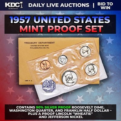 1957 United States Mint Silver Proof Set In Original Goventment Packaging, 5 Coins - Manilla 
