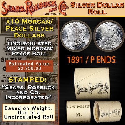 OR- Mixed Morgan/Peace SEARS UNC Dollar $1 Roll 10 1891/'P' Peace Ends. Up For Auction is a 71- 