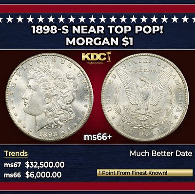 1898-s Morgan Dollar NEar Top Pop! $1 ms66+ SEGS. 1898-s NEar Top Pop! Morgan Dollar $1 ms66+ SEGS. 0